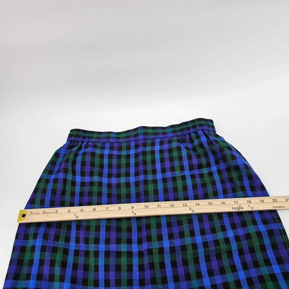 Tanner Skirt Suit 12 Blue Green Purple Plaid Vintage Blazer Skirt Made in USA